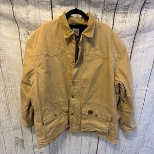 Carhartt Duck Tan Brown Barn Chore Coat Quilted Lined Work Jacket, Size 2XL